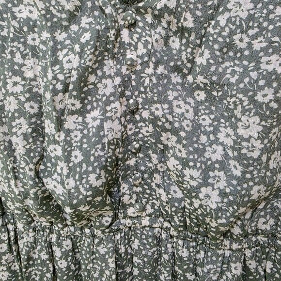 Indigo Rose Green Floral Print V-Neck Dress Midi Ruffle Cap Sleeve Elastic Waist - Picture 3 of 8